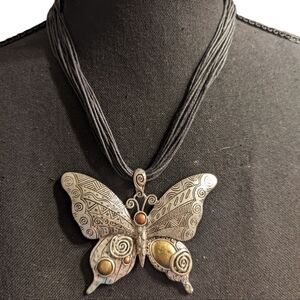 Bold 3 1/4 inch Butterfly Pendant on 18 inch Multi Strand Rope Chain